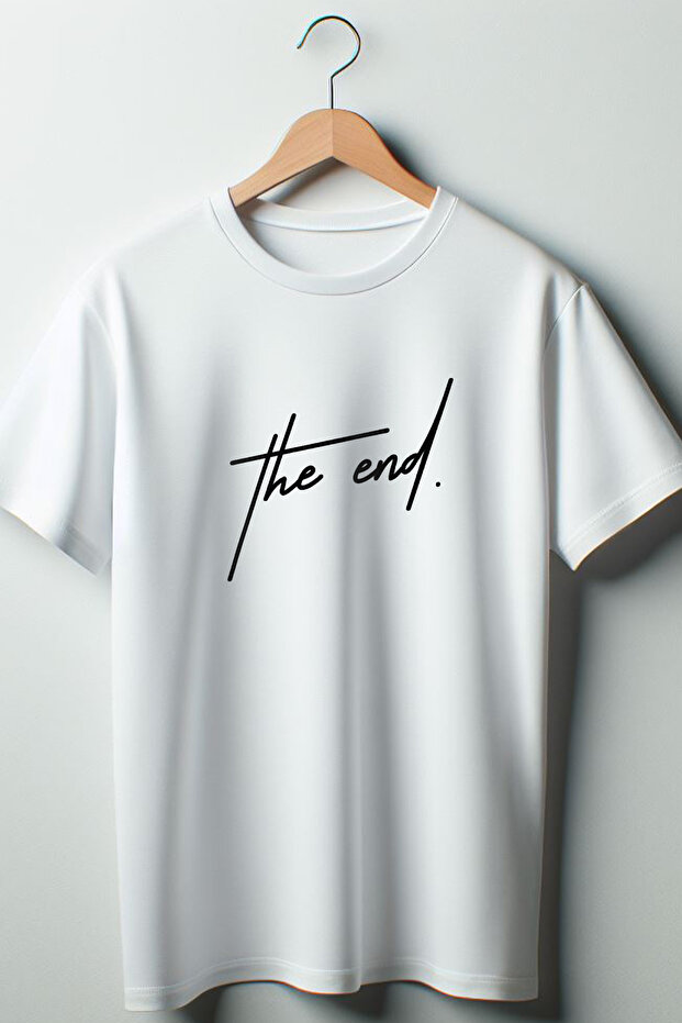 The End Printed Oversize Wide Mold Unisex Crew Neck White Tshirt