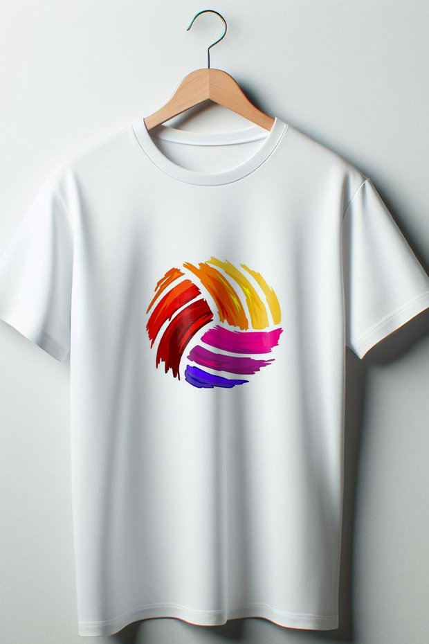 Volleyball Printed Oversize Wide Mold Unisex Crew Neck White Tshirt