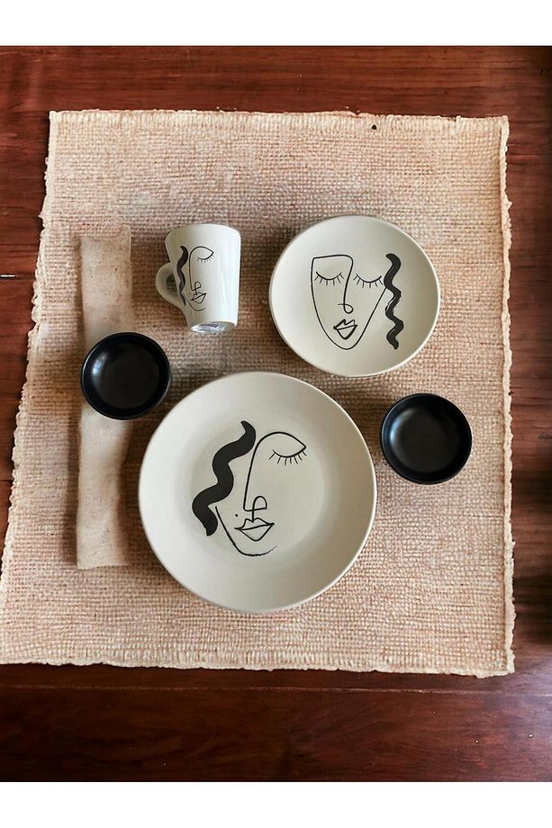 5 Parça Dijital Baskı Servis  Pasta Tabağı Kupa ve Küçük Kase Kahvaltı Seti - 3