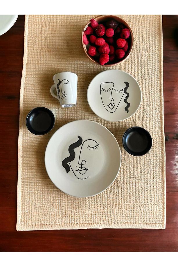 5 Parça Dijital Baskı Servis  Pasta Tabağı Kupa ve Küçük Kase Kahvaltı Seti - 2