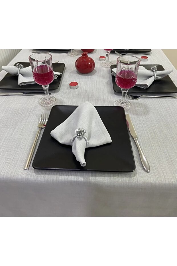 Glittery Linen Look Seamless Fabric Serving Napkins Set of 6 Gray