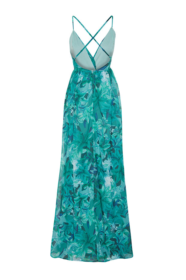 A-Cut Floral Print Chiffon Evening Dress - TPRSS24AE00094 - 8