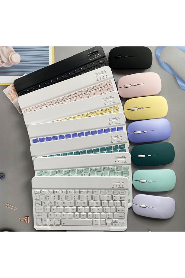 Tüm Cihazlara Uyumlu Akıllı Taşınabilir Şarj Edilebilir Kablosuz Bluetooth Klavye ve Mause Seti - 5