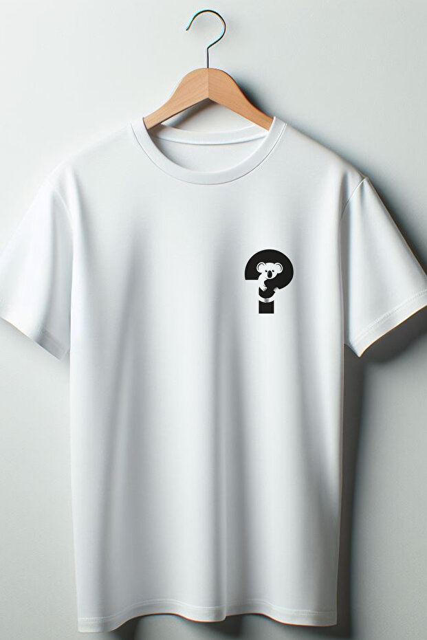 Koala Printed Oversize Wide Mold Unisex Crew Neck White Tshirt