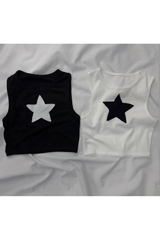 Harajuku Star Detail Aesthetic Cropped Tank (Sent individually. Please choose a color.)