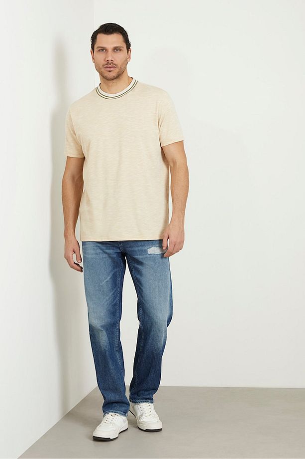 Erkek Guess SS Yan Logolu T-Shirt - Bej - 2