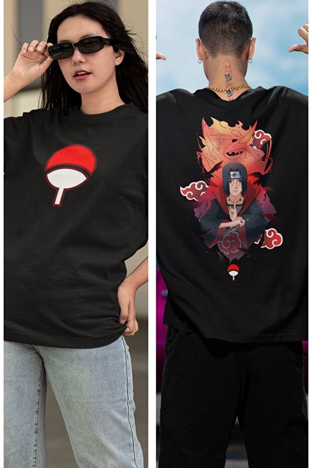 تيشيرت مطبوع على الظهر كبير الحجم V3 Itachi EX2، تيشيرت مطبوع أنيمي للجنسين
