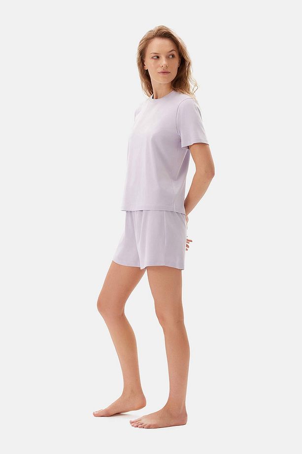 Lila Bis Yaka Supima Tişört Şort Pijama Takımı - 3