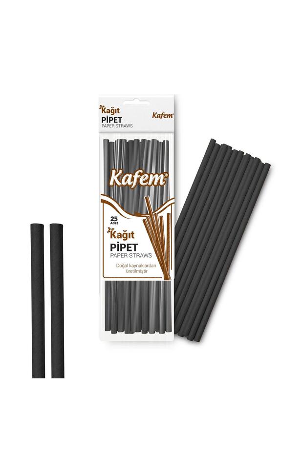 Siyah Kağıt Pipet 19,5cm 25li x 10 Paket - 2