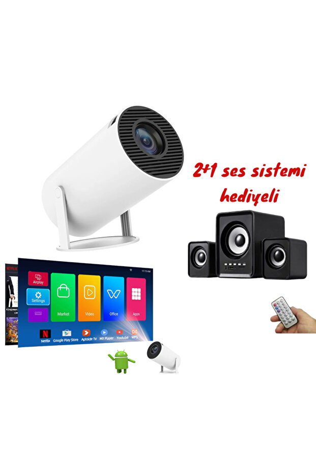 Akıllı Taşınabilir Projeksiyon 4K Android Wifi,Bluetooth Projektör 360 Derece Sinema - 1