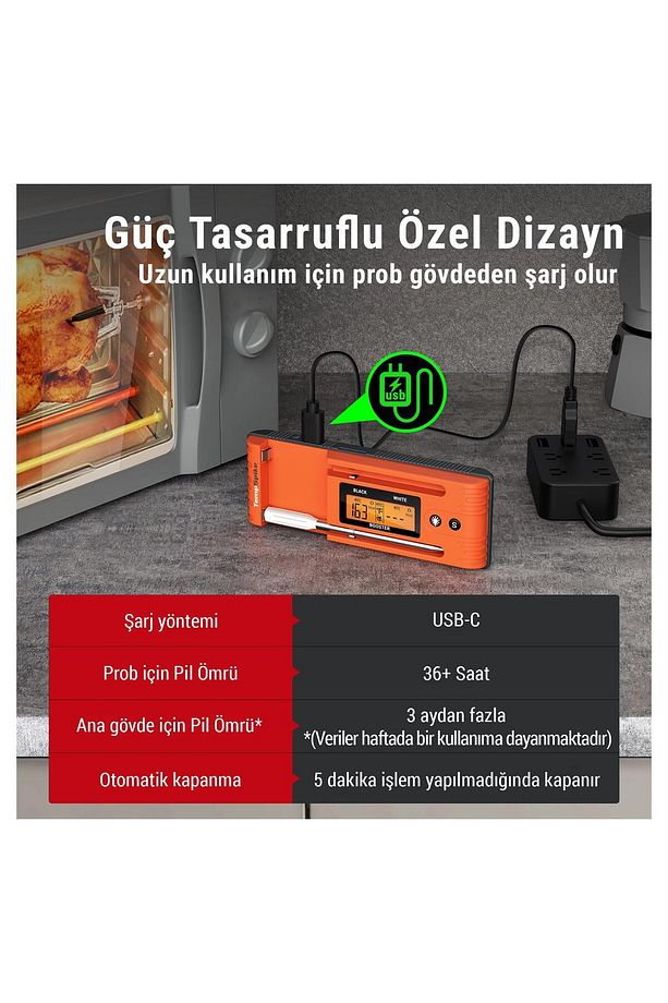 TP962 Bluetooth, Digital,Çift Problu Profesyonel Et Termometresi - 8