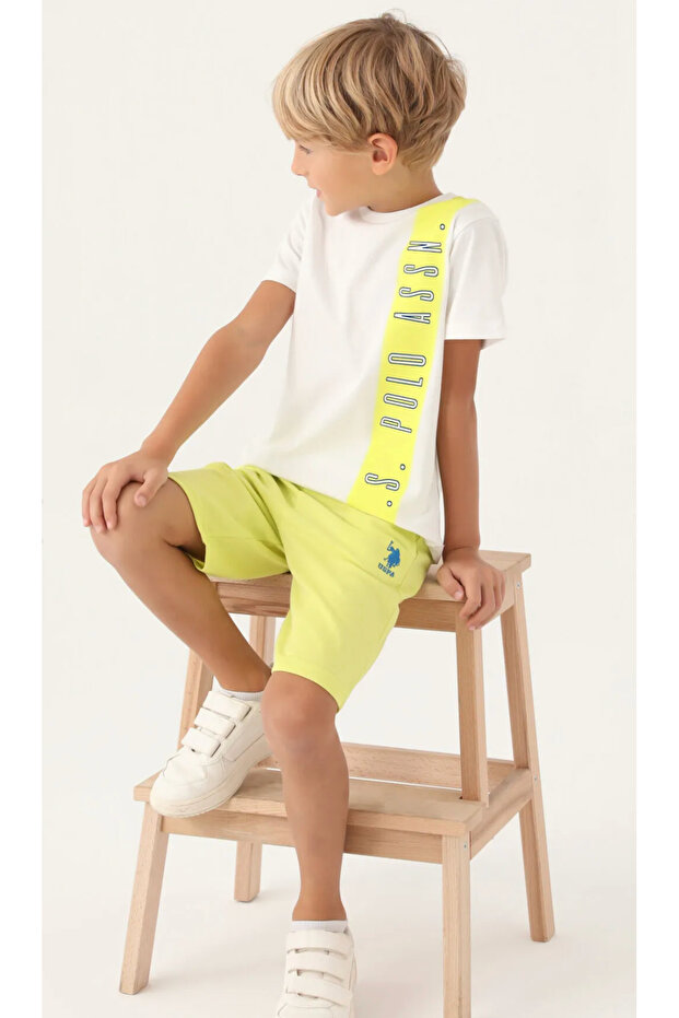 Boy, Licensed, USPA, Neon Green Style, Cream, T-Shirt Bermuda Set