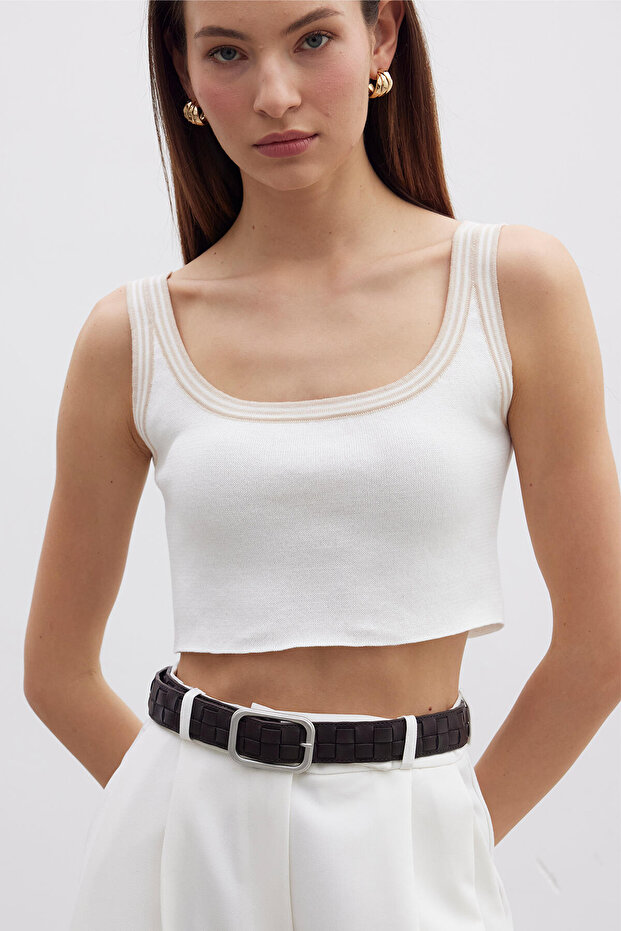 ASKILI İNCE TRİKO BLUZ EKRU - 3