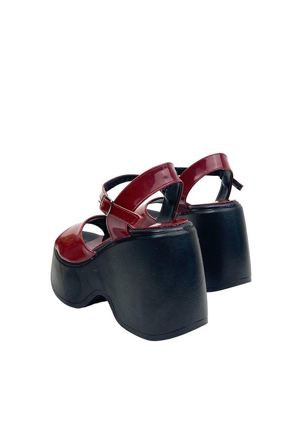Kadın Fassa Bordo Rugan Platform Yüksek Taban Tek Bant Sandalet 10Cm dlg10 - 2