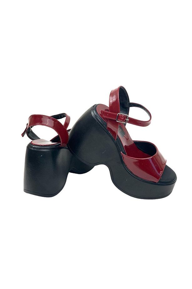 Kadın Fassa Bordo Rugan Platform Yüksek Taban Tek Bant Sandalet 10Cm dlg10 - 3