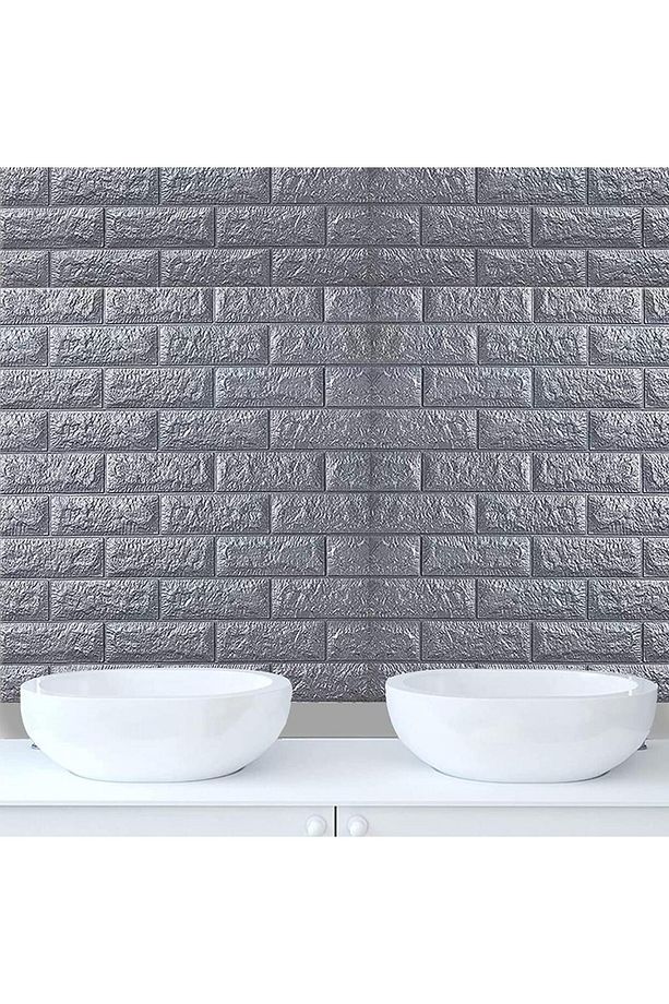 Gri Silinebilir Yapışkanlı Duvar Kağıdı Ofis Salon Esnek Sünger Panel 3d Sticker 35x38cm 1 Adet - 6