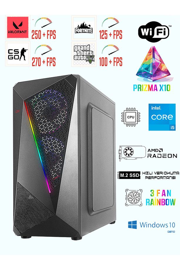 PRİZMA X10 i5 4570 / 16GB RAM / RX 550 4GB / 1TB NVME M2 SSD OYUNCU MASAÜSTÜ BİLGİSAYARI - 1