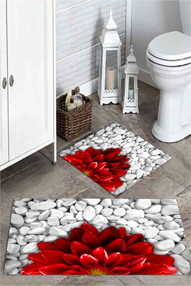 3-D Red Floral 2-Piece Bath Mat Set Mktpp-2015 60x100/50x60