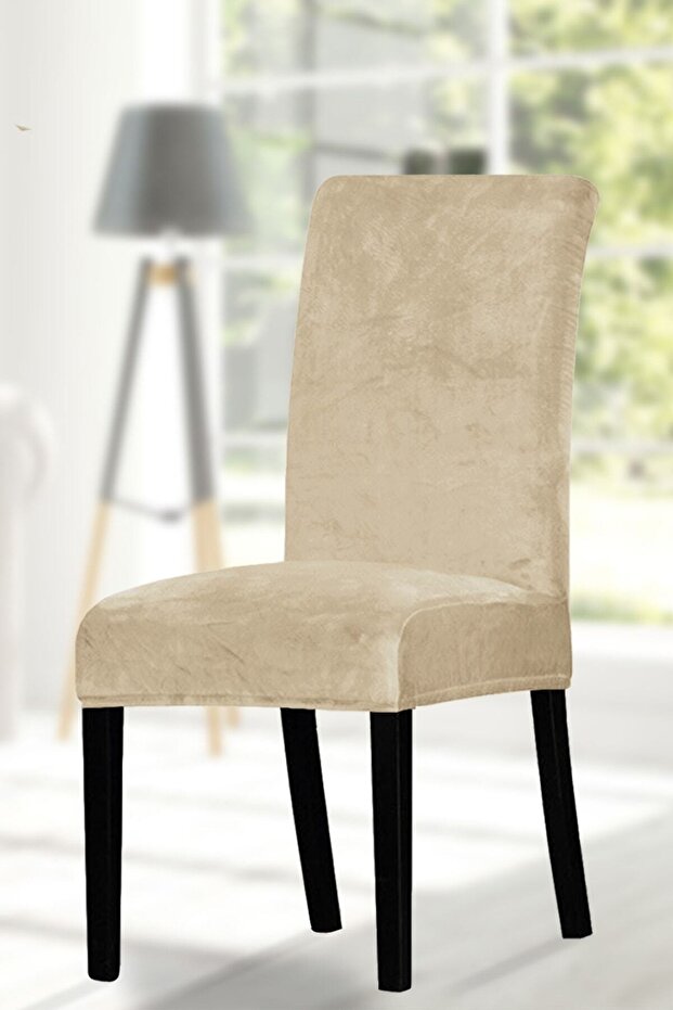Chair Cover. 6 Pc. High-quality velvet fabric. Elastic edges, stretch fabric cover. Beige color