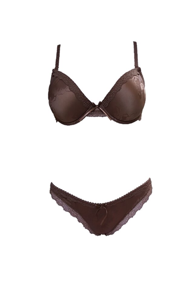 Women's Brown Lace Padded Bra Panty Set