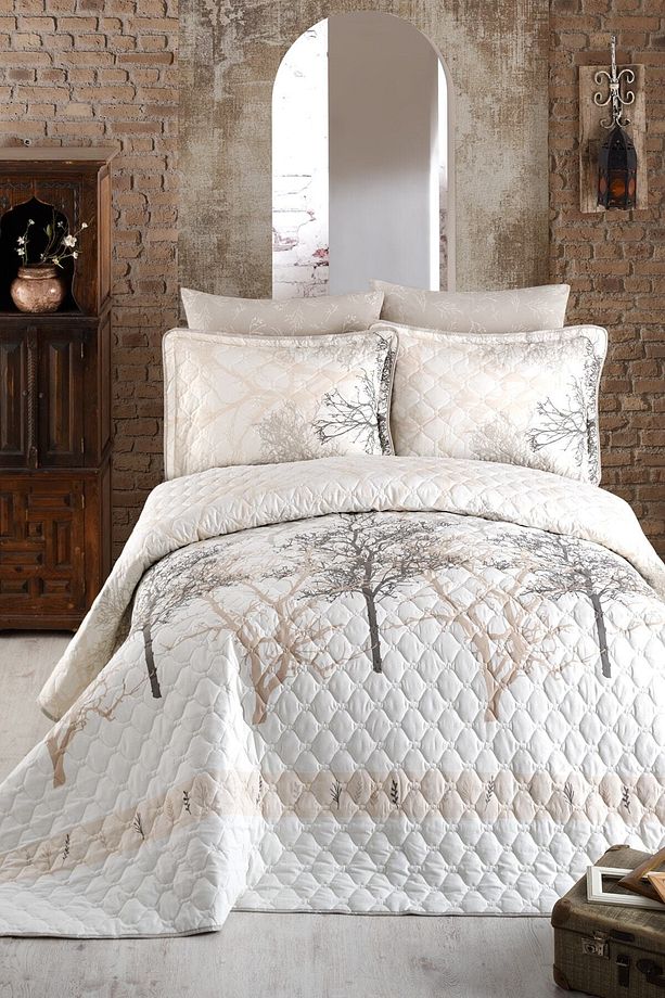 Bej Valetta Home %100 Pamuk Tek Kişilik Yatak Örtüsü Seti Midas - 1