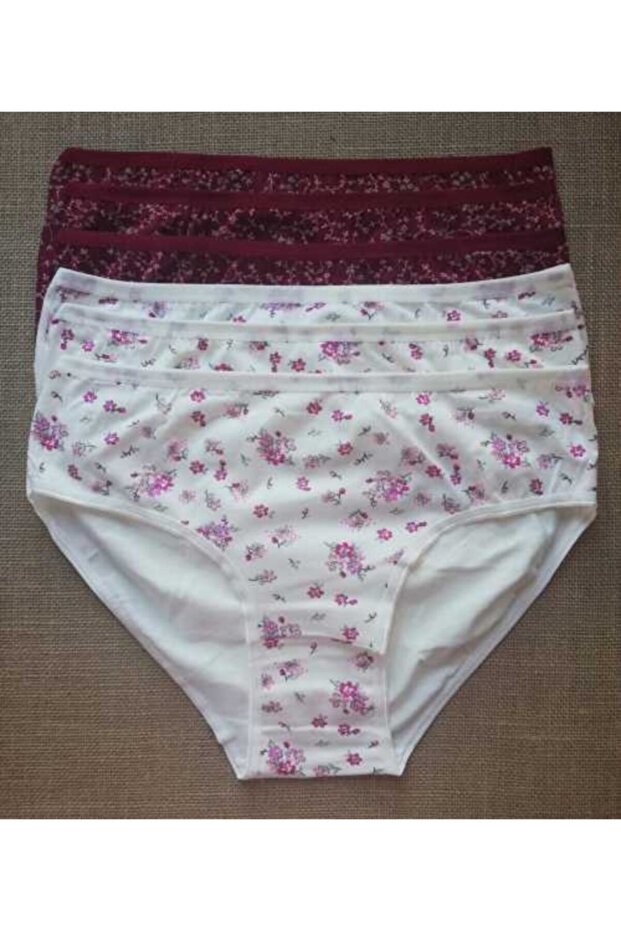 Women's Ecru Burgundy 6 Pack Cotton Bato Panties