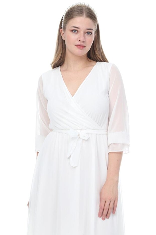 Rochie din șifon cu guler dublu