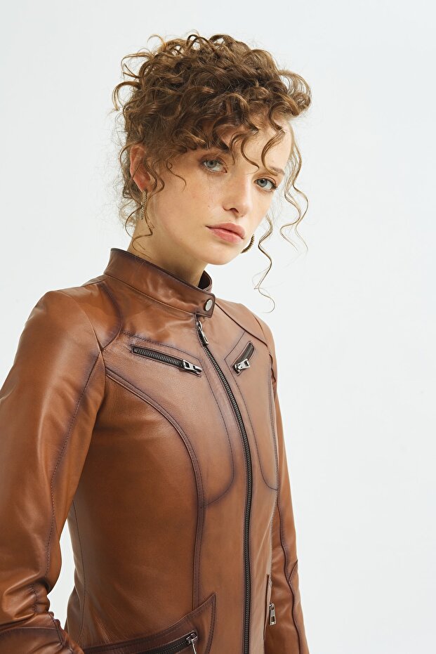 Kadın Taba Hakiki Deri Mont - 3