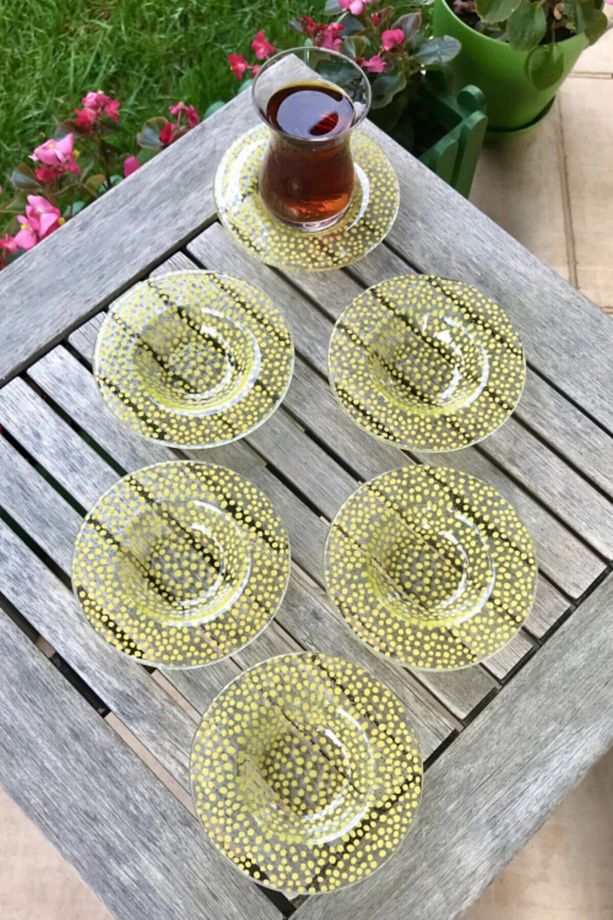 Yellow Dots 6'lı Çay Tabağı Seti - 11,5 Cm - 1