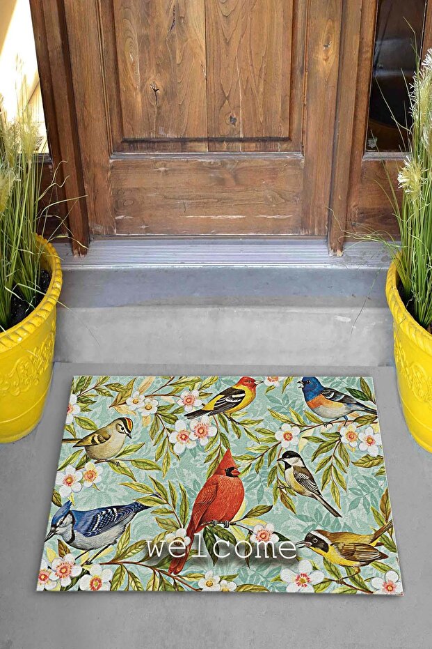 Rengarenk Kuşlar Dekoratif Kapı Önü Paspası - 4