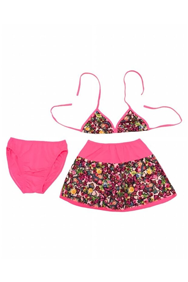 Girl's Pink Lycra Skirt Bikini Set