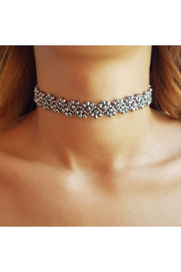 El Yapımı Kristal Taş Detaylı Choker Kolye - 1