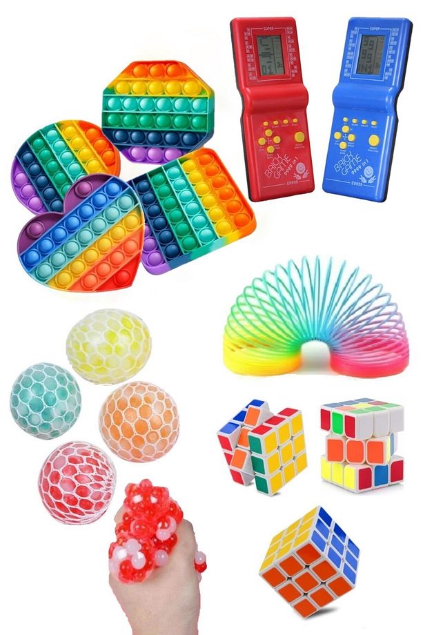 Stres Giderici Set 1 Popit 1 Zeka Küpü 1 Stres Yayı 1 Beyin Şekilli Stres Topu 1 Tetris Atari - 1