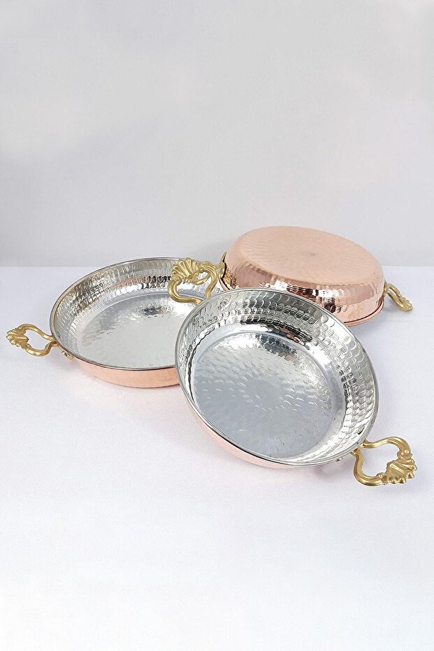 Handmade Set of 3 Copper Pans (14-16-18 cm) Egg, Kuymak, Omelet Pan