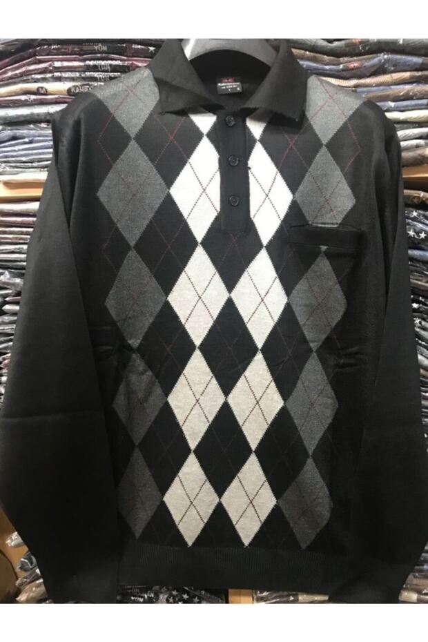 Baba Patterned Fine Knit Buttoned Sweater
