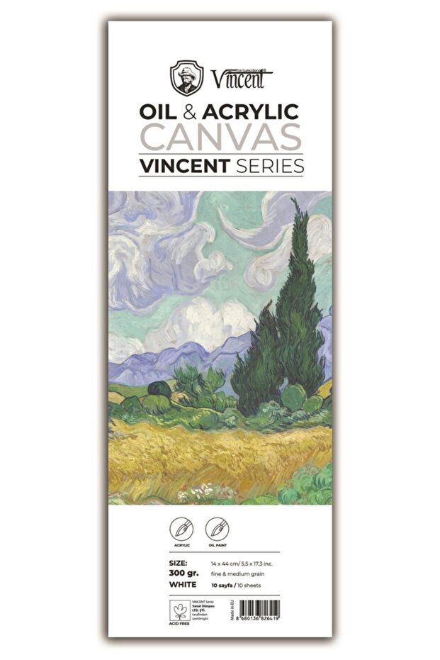 Vıncent Oil Acrylic Canvas White 300gr 14cmx44cm 10 Sheets Oil And Acrylic Paint Notebook