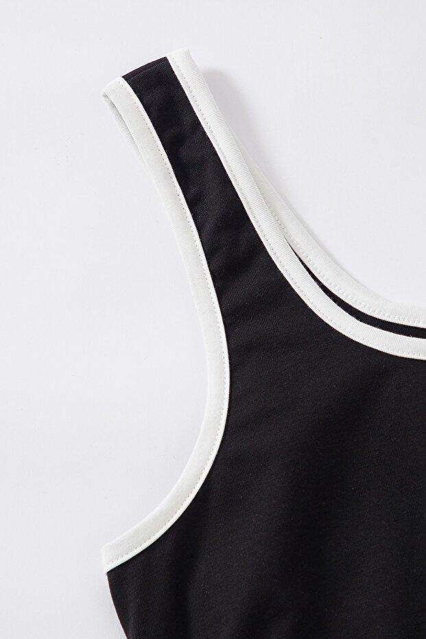 Kadın Siyah Askılı Crop Top ve Şortlu Gecelik Takım - 4