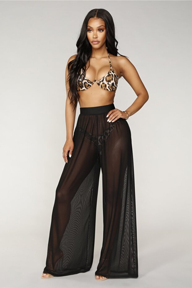 Women's Black Tulle Pants Lacy Pants Pareo Transparent