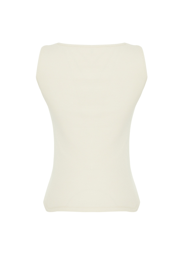 Taş Düğmeli Fitted/Vücuda Oturan Fitilli Esnek Örme Bluz TWOSS24BZ00306 - 8