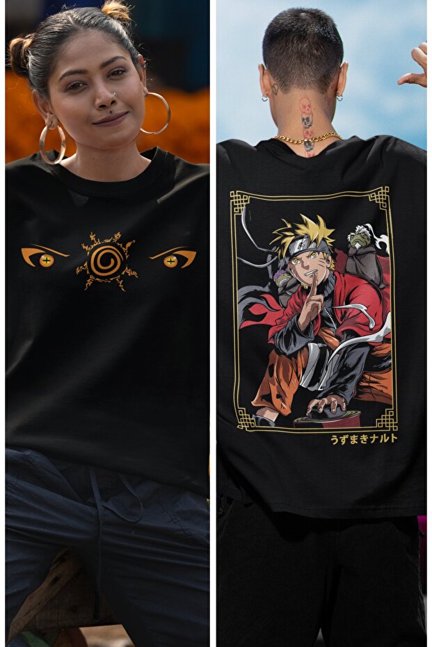 تي شيرت مطبوع عليه Naruto Sage Mode Back كبير الحجم، تي شيرت مطبوع عليه Anime للجنسين