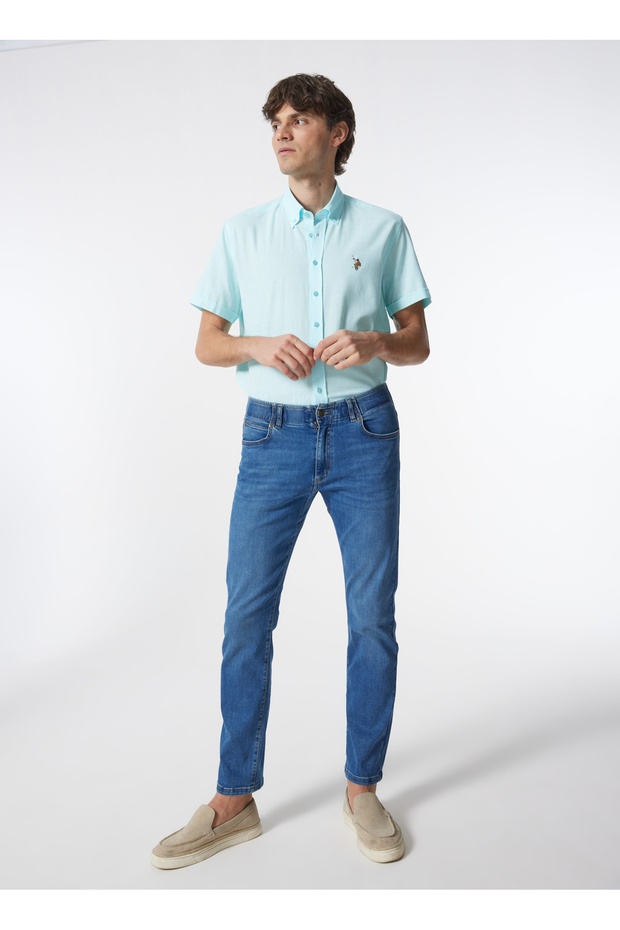 Normal Waist Slim Tapered Blue Men's Denim Trousers L72A007G18 Extreme Motion Slim Pant