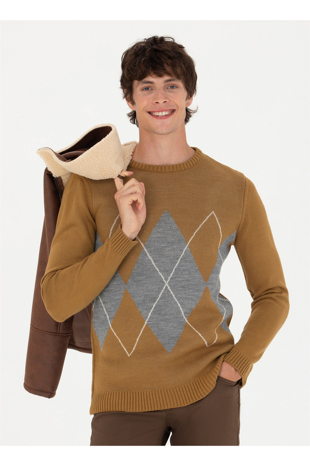 U.S. Polo Assn. Crew Neck Regular Fit Light Khaki Men's Sweater Pamel