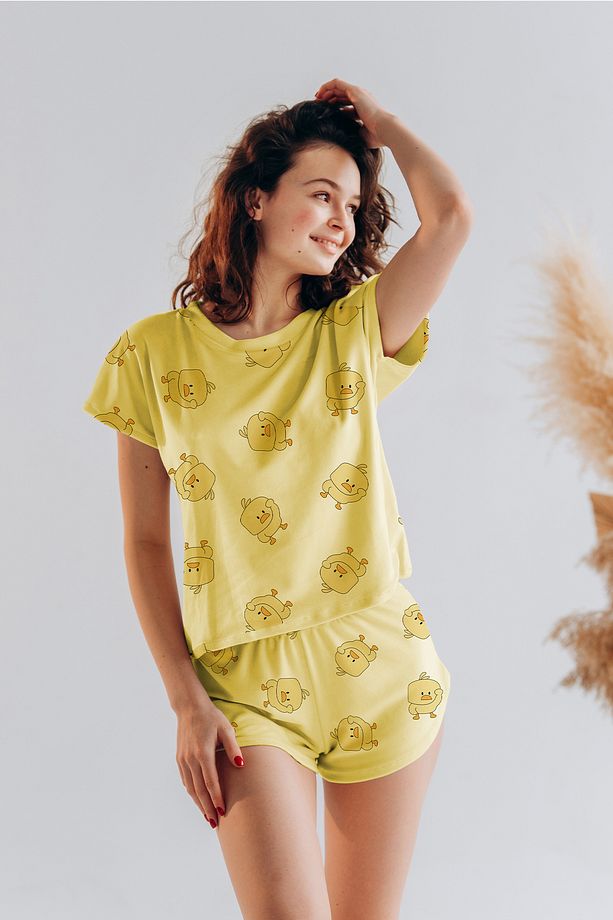 Kısa Kollu Şort Pijama Takımı Desenli Takım Civciv - 4