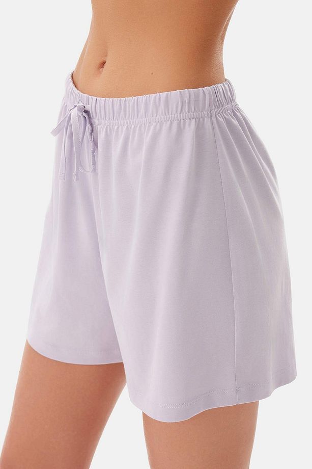Lila Bis Yaka Supima Tişört Şort Pijama Takımı - 5