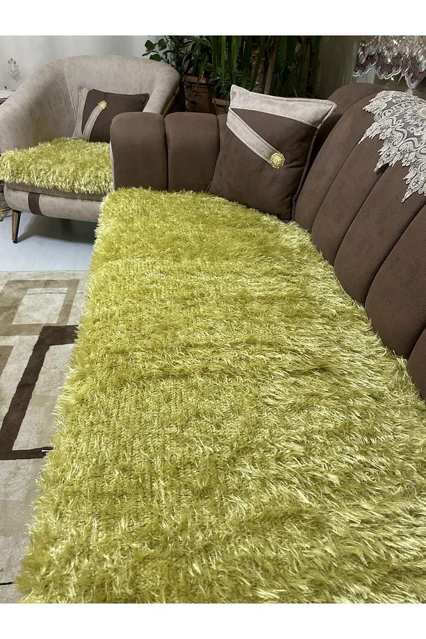 Lüks Pamuklu Polyester Koltuk çekyat Örtüsü (TAKIM 3,3,1,1)sari Rengi Çift Taraflı - 7