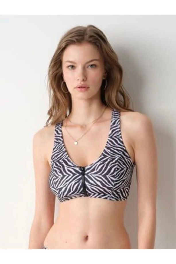 Malibu Fermuarli Yüzücü Crop Tek Üst Zebra 239111-D - 1