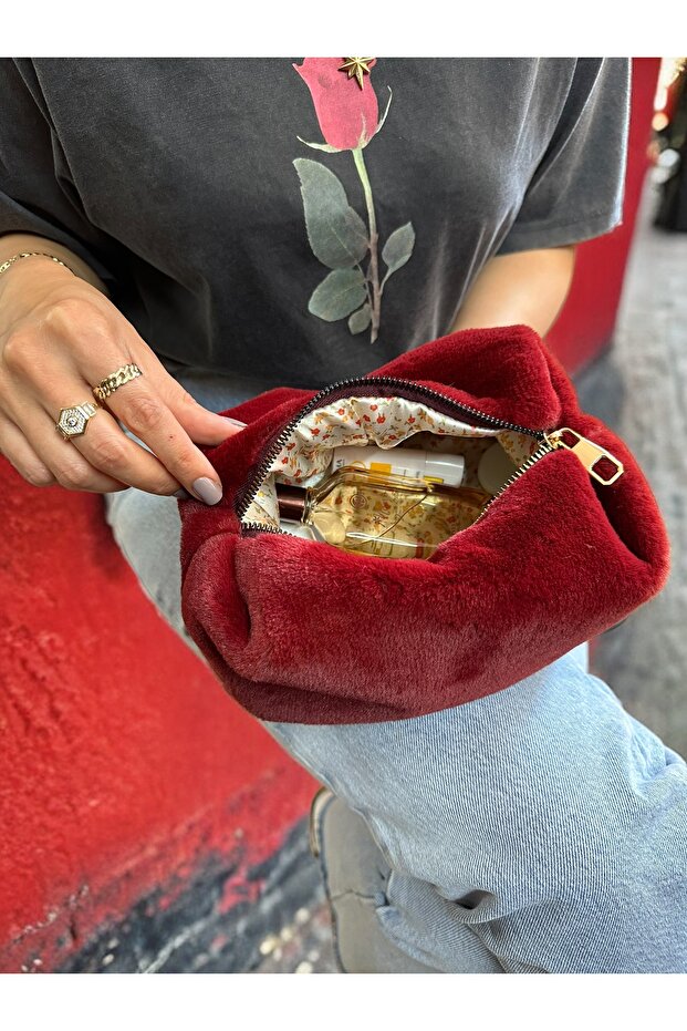 PUFCASE  TOSCANA PELUŞ KUMAŞ, MAKYAJ ÇANTASI 10X20X10 CM İTHAL TÜY DÖKMEZ - 5