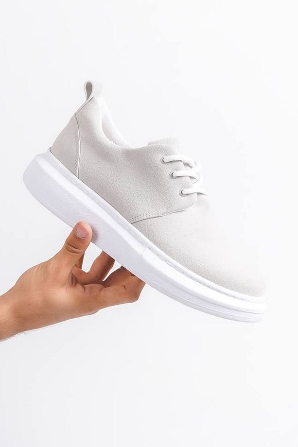 Erkek Gri Süet Bağcıklı Spor Günlük Ayakkabı Yüksek Kalın Taban Hafif Rahat Taban Sneaker - 3