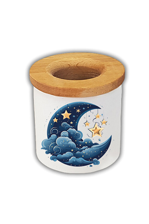 Blue Moon and Yellow Star Printed Pencil Holder - Desktop Pencil Holder Box