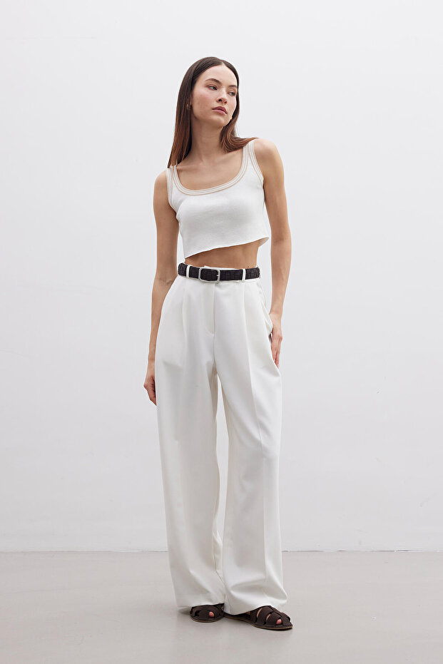 ASKILI İNCE TRİKO BLUZ EKRU - 2